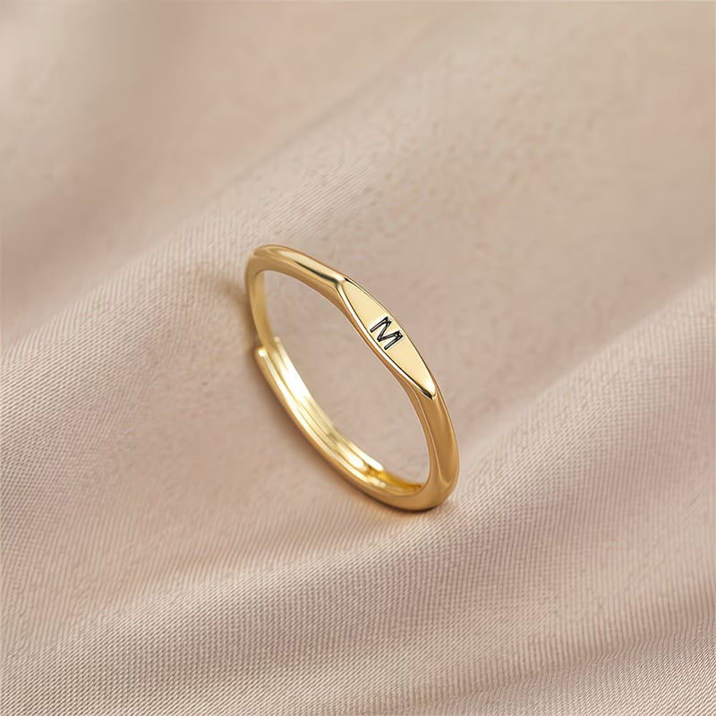 Gold Twist Initial Adjustable Band Ring