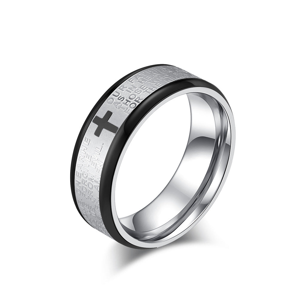 Unisex Titanium Steel Cross Prayer Text Band Ring