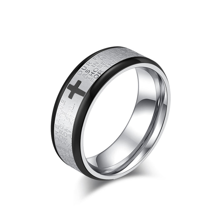 Unisex Titanium Steel Cross Prayer Text Band Ring
