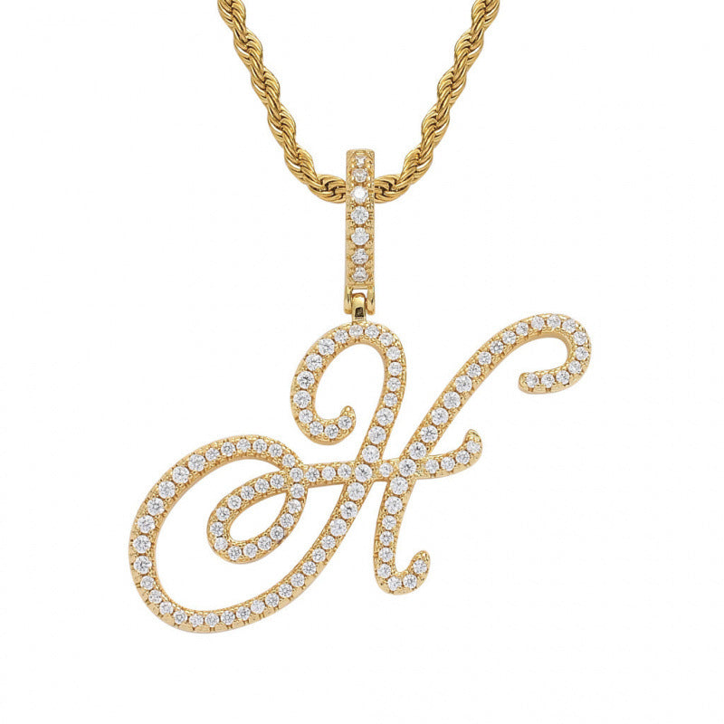 Braided Chain Letter Pendant Necklace