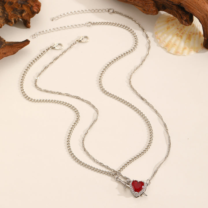 Valentine Gift Heart Dagger Zircon Necklace