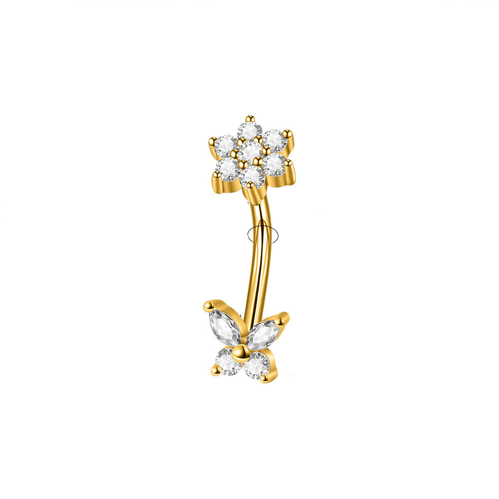 Gemstone Flower Curved Barbell Ear Bone Earrings