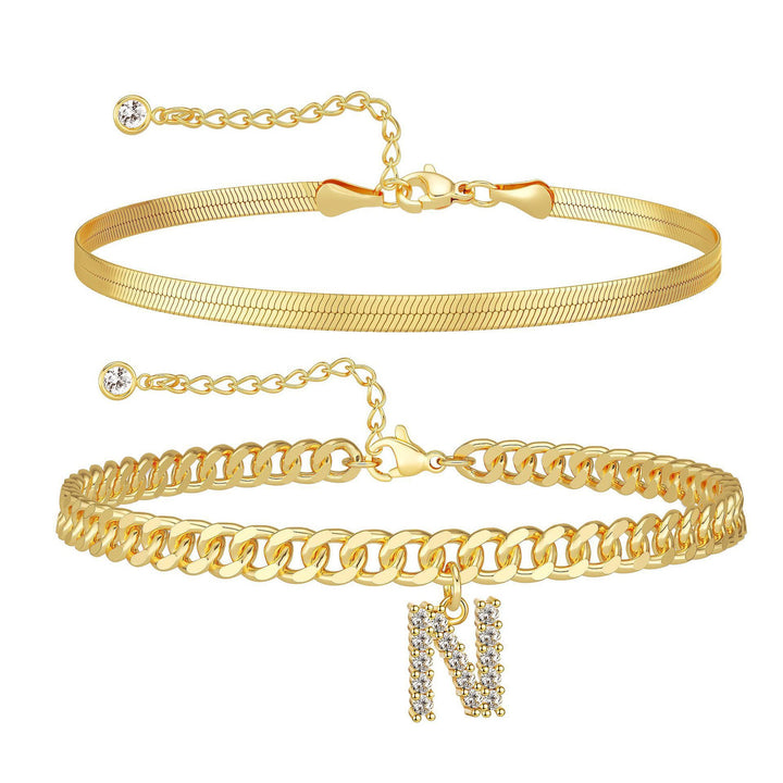 CZ Initial Charm Layered Ankle Chain