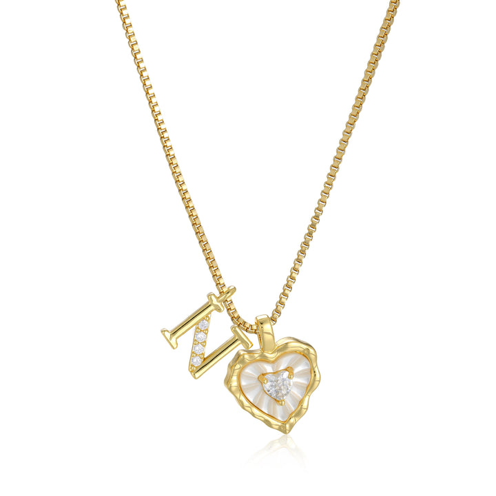 Gold Letter Heart-Shaped Shell Zirconia Necklace