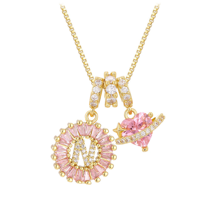 Pink zircon letter pendant necklace