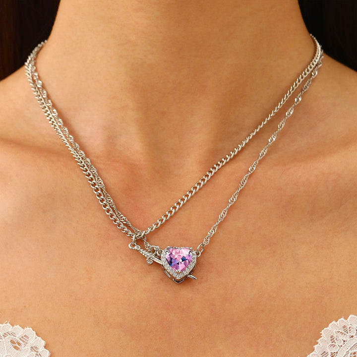 Valentine Gift Heart Dagger Zircon Necklace