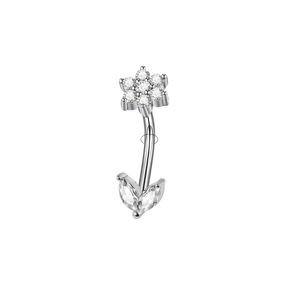Gemstone Flower Curved Barbell Ear Bone Earrings