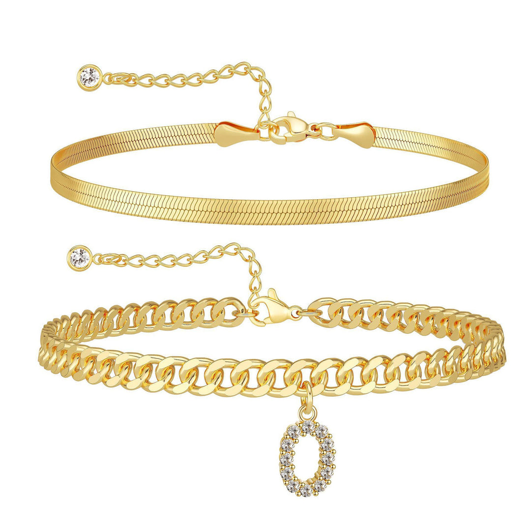 CZ Initial Charm Layered Ankle Chain