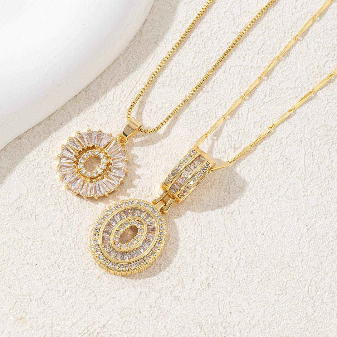 Two Piece Zircon Initial Letter Necklace Set Unisex