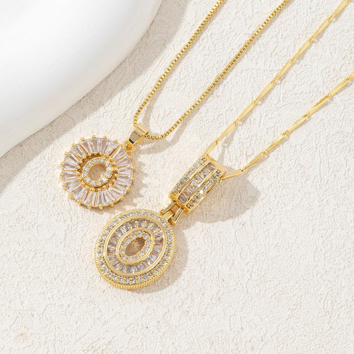 Two Piece Zircon Initial Letter Necklace Set Unisex