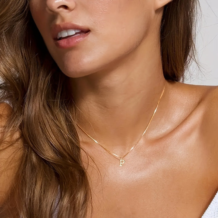 Stainless Steel Initial Letter Box Chain Necklace for Women
