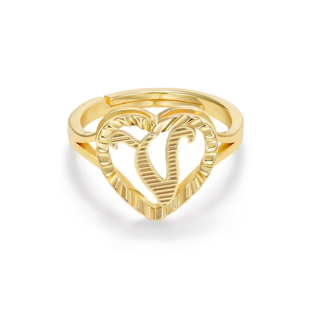 Personalized Initial Heart Open Ring