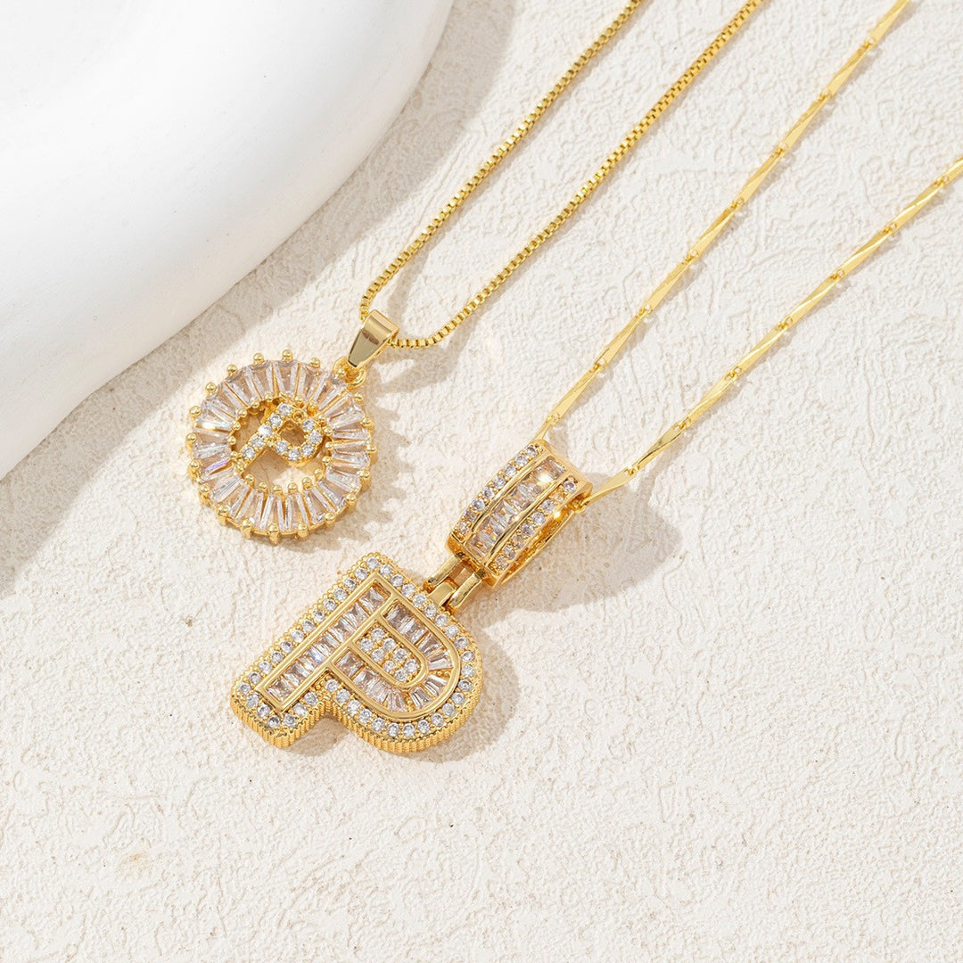 Two Piece Zircon Initial Letter Necklace Set Unisex