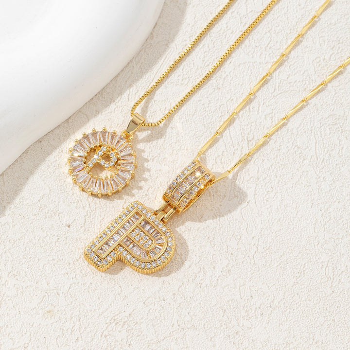 Two Piece Zircon Initial Letter Necklace Set Unisex