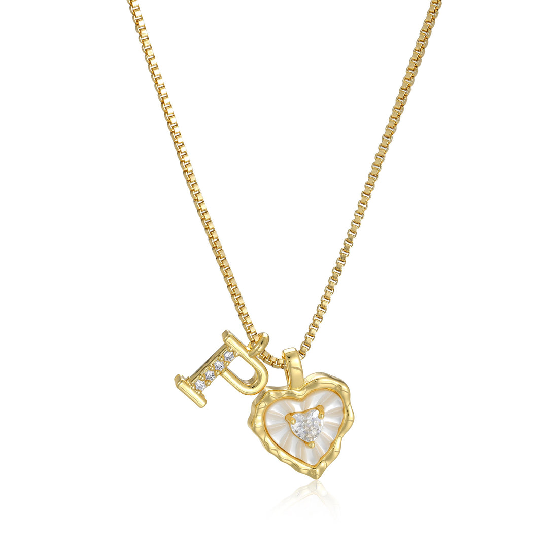 Gold Letter Heart-Shaped Shell Zirconia Necklace