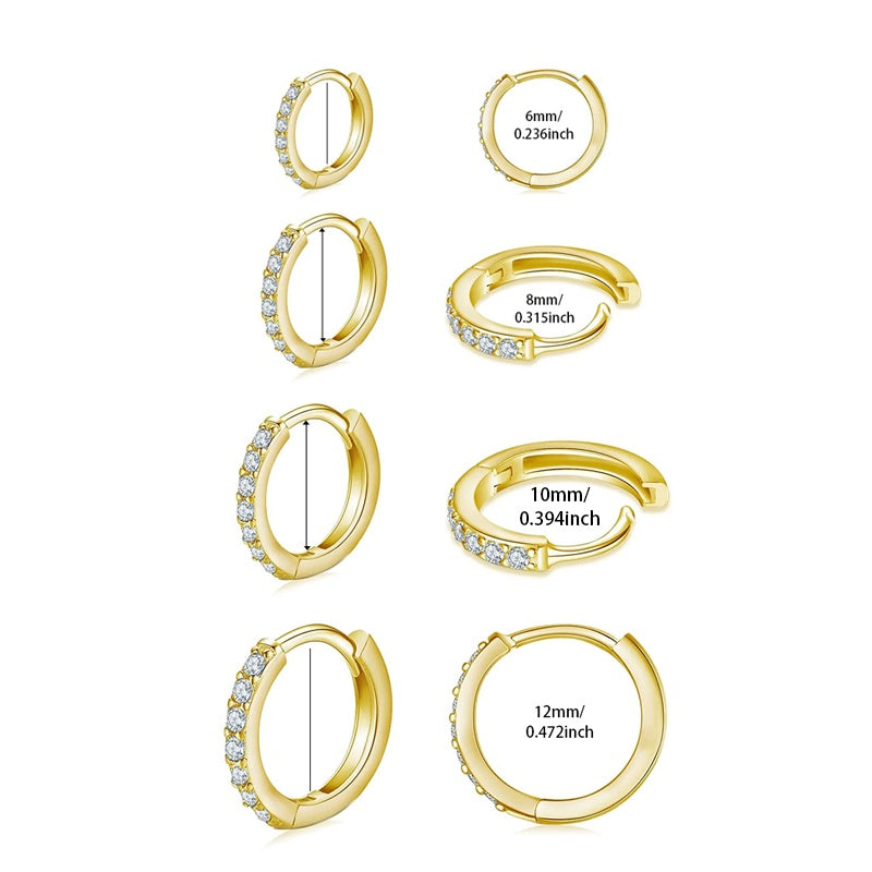 Double Sided Pave Zircon Huggie Hoops Multi Size Layering Earrings