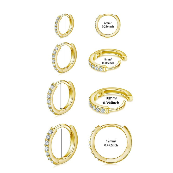 Double Sided Pave Zircon Huggie Hoops Multi Size Layering Earrings