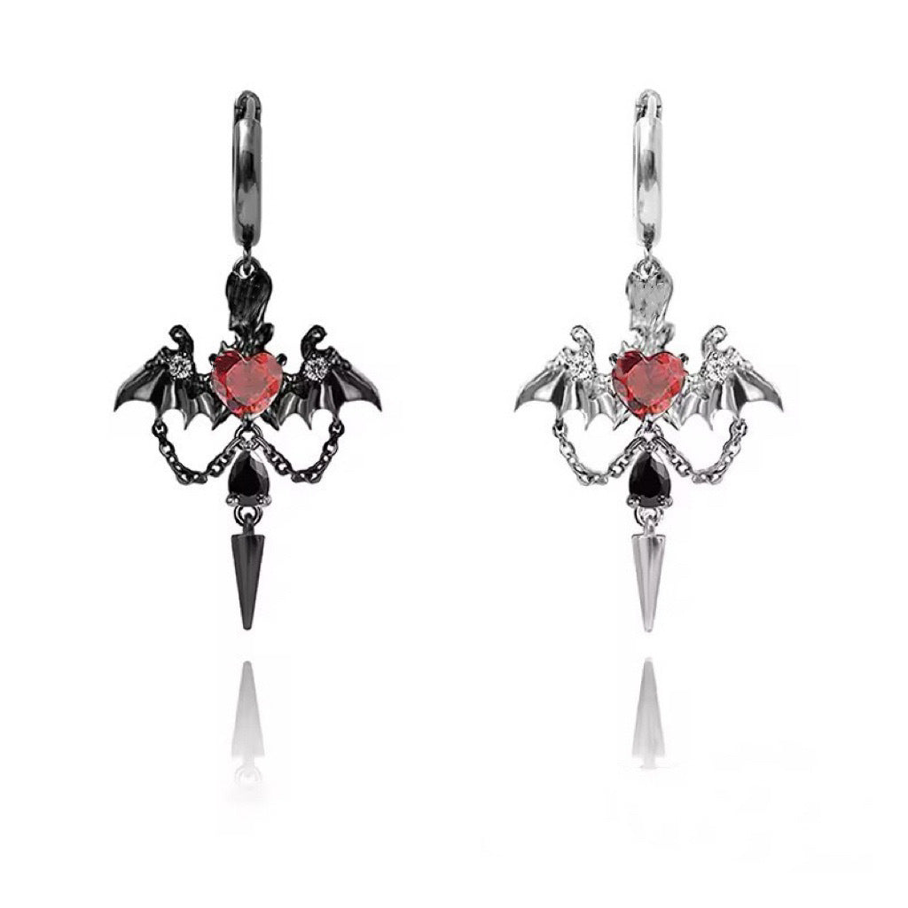 Halloween Bat Heart Dangle Earrings