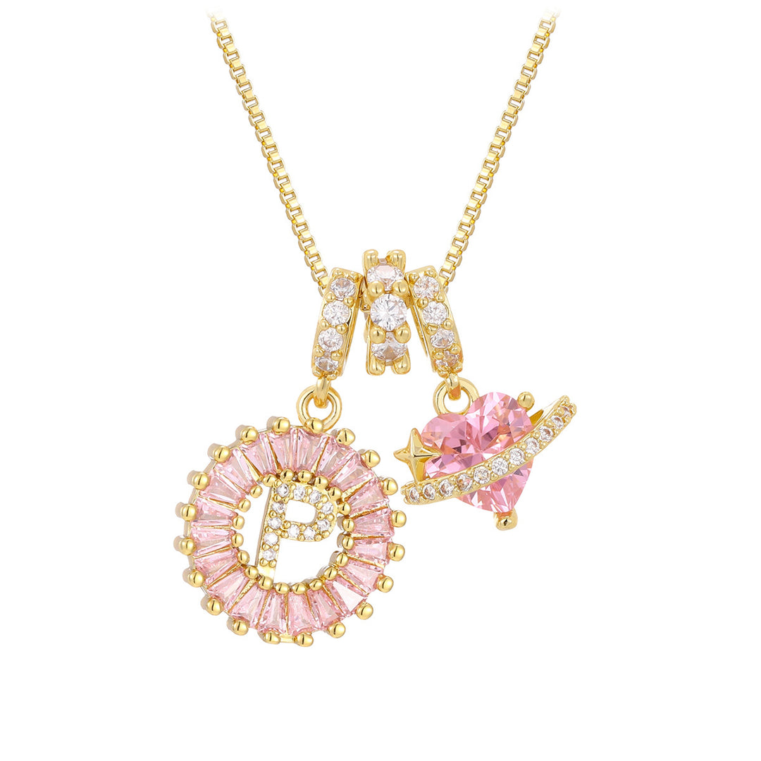 Pink zircon letter pendant necklace