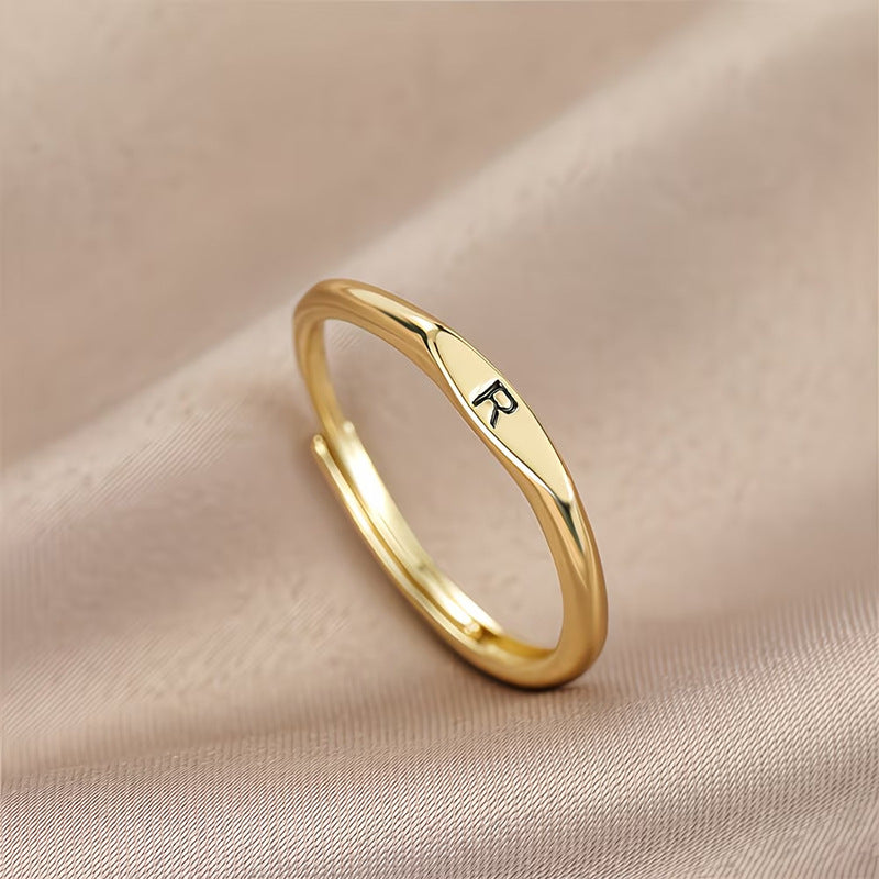 Gold Twist Initial Adjustable Band Ring