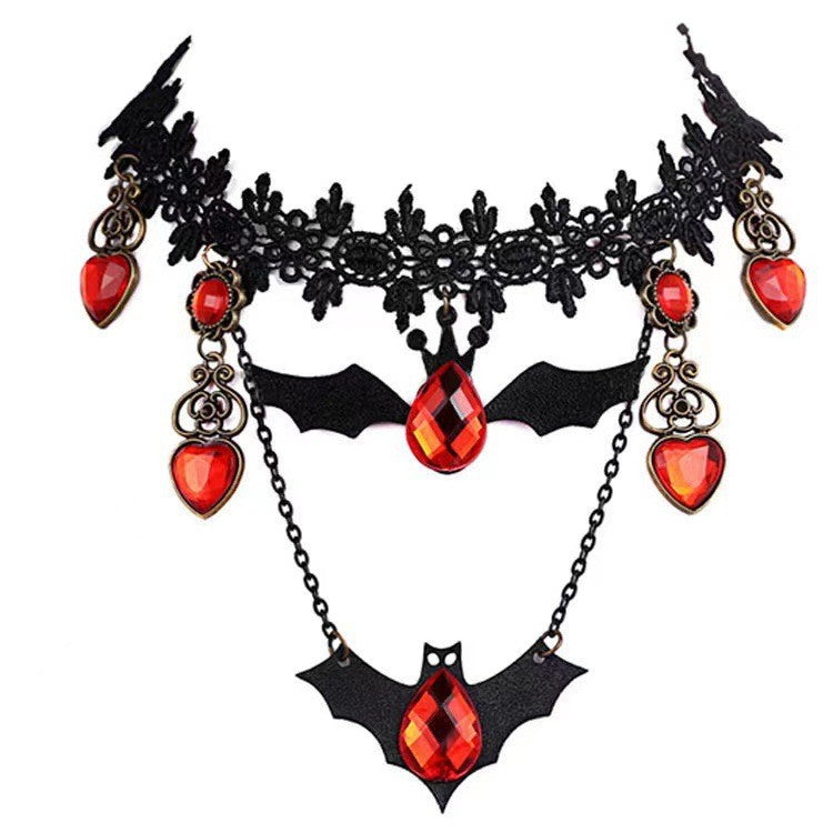 Halloween Black Lace Bat Choker Necklace