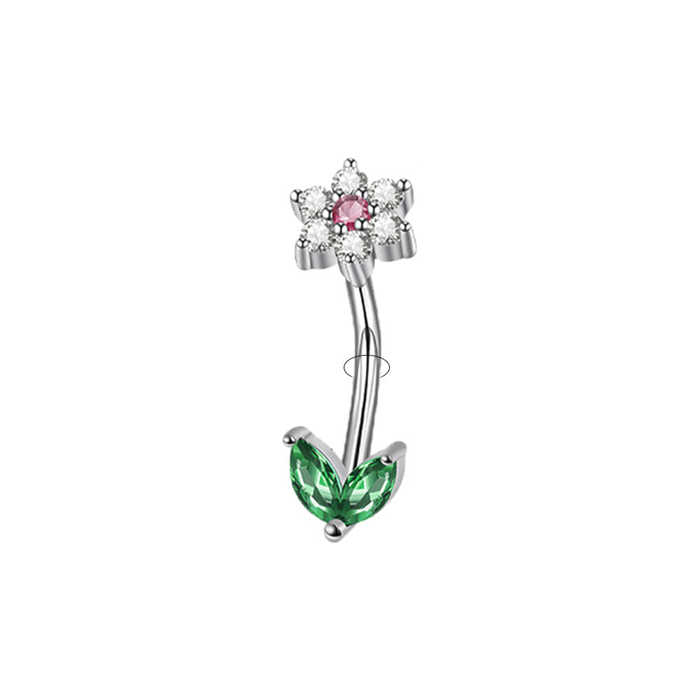 Gemstone Flower Curved Barbell Ear Bone Earrings