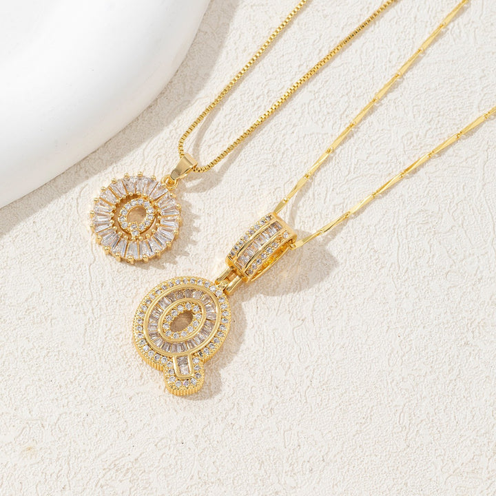 Two Piece Zircon Initial Letter Necklace Set Unisex