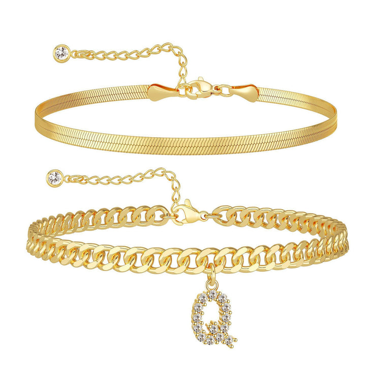 CZ Initial Charm Layered Ankle Chain