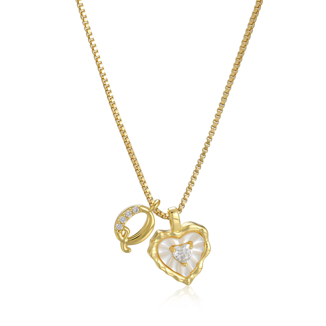 Gold Letter Heart-Shaped Shell Zirconia Necklace