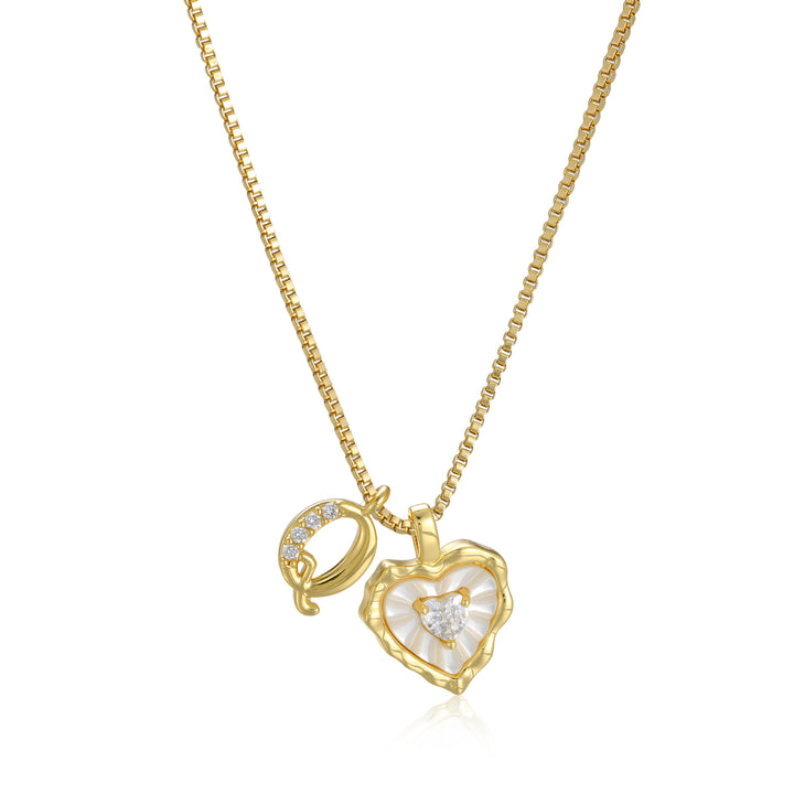 Gold Letter Heart-Shaped Shell Zirconia Necklace