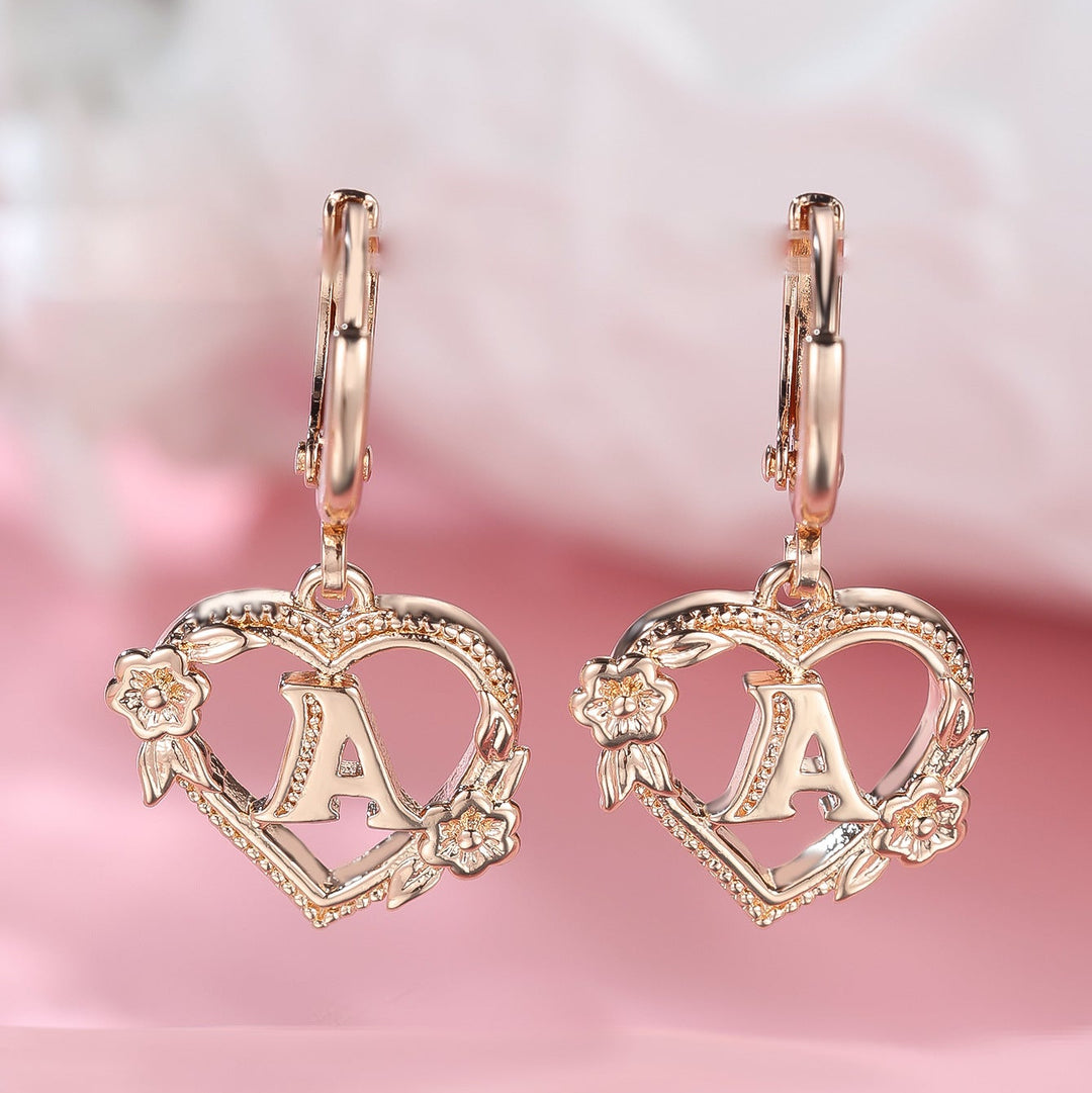 Letter Heart-Shaped Flower Earrings