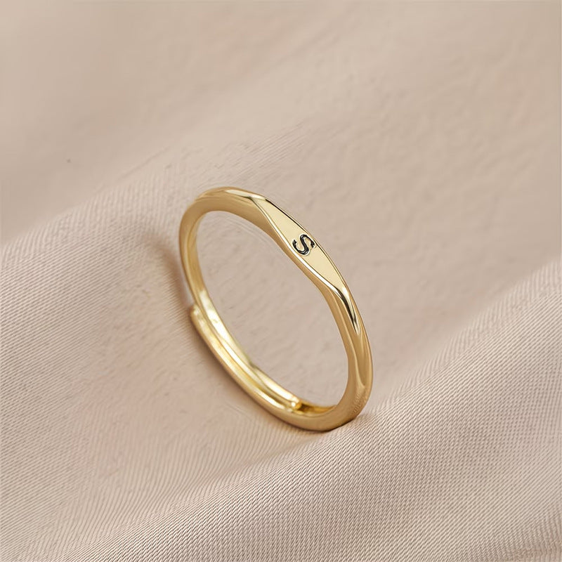 Gold Twist Initial Adjustable Band Ring