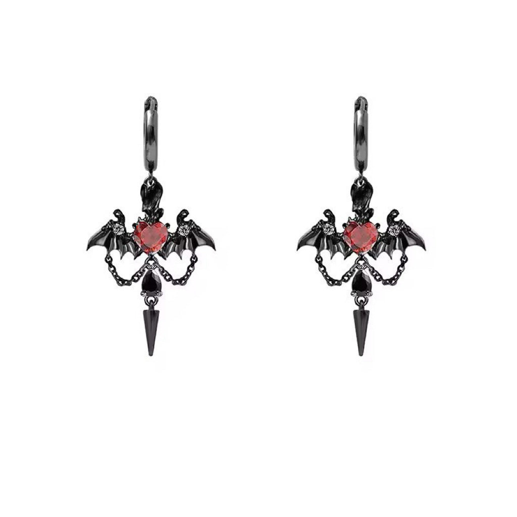 Halloween Bat Heart Dangle Earrings