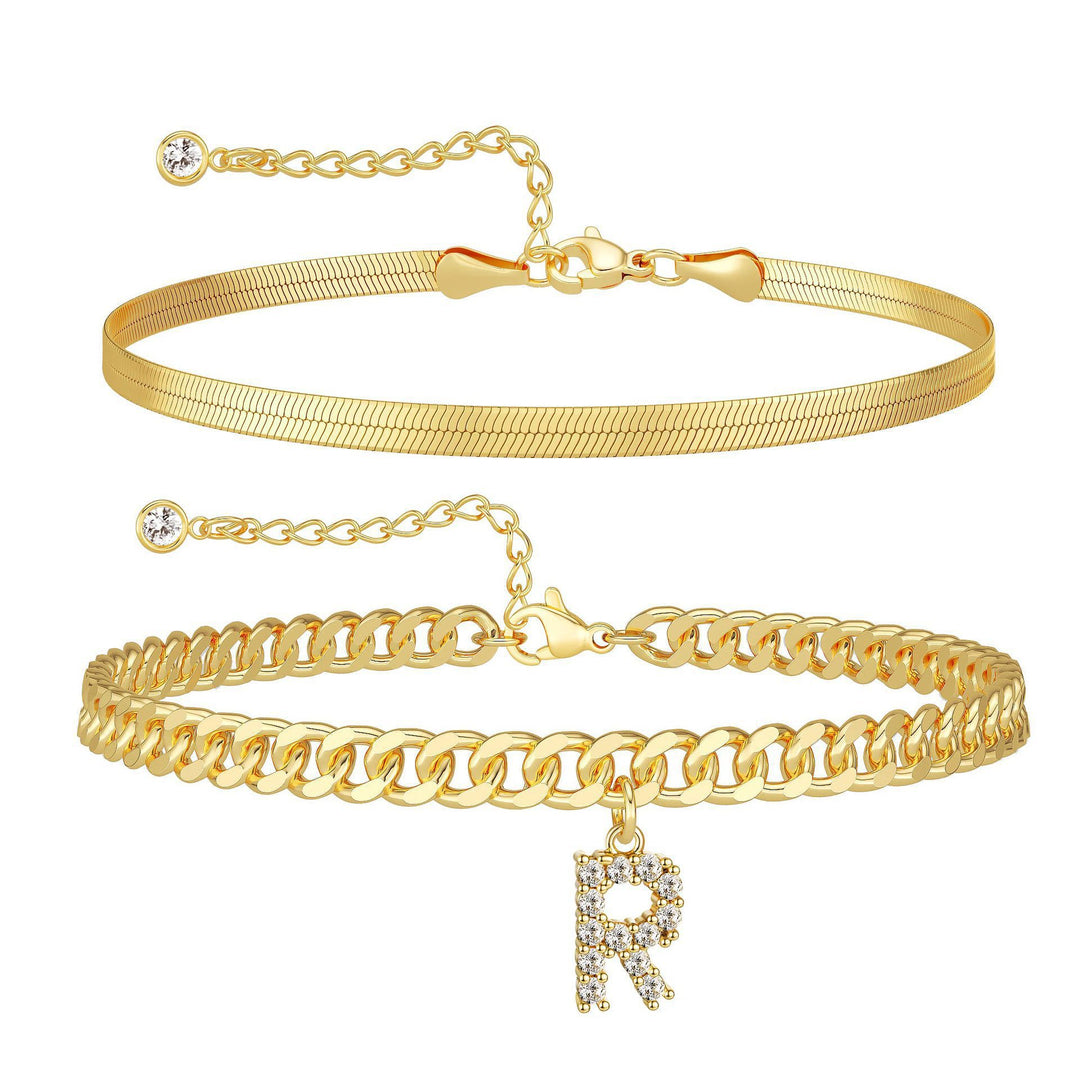 CZ Initial Charm Layered Ankle Chain