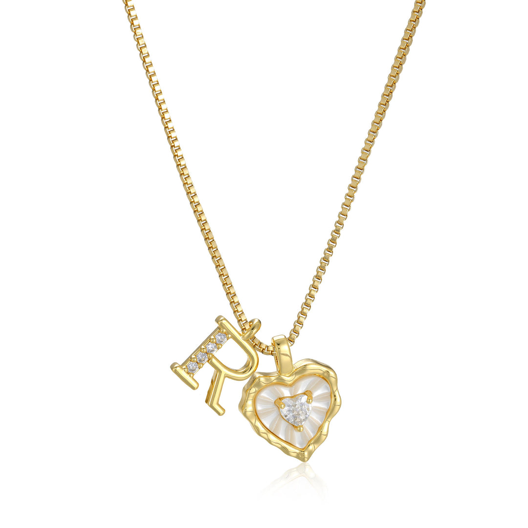 Gold Letter Heart-Shaped Shell Zirconia Necklace