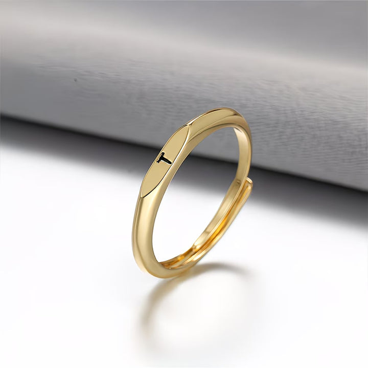 Gold Twist Initial Adjustable Band Ring