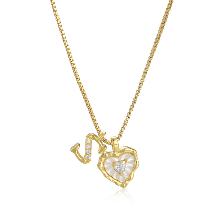 Gold Letter Heart-Shaped Shell Zirconia Necklace