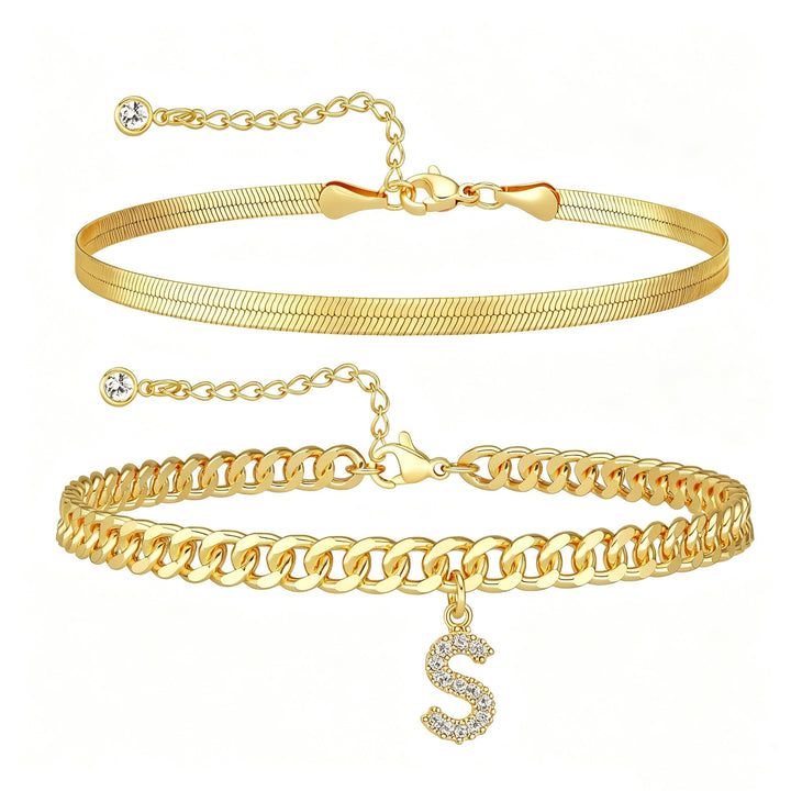 CZ Initial Charm Layered Ankle Chain