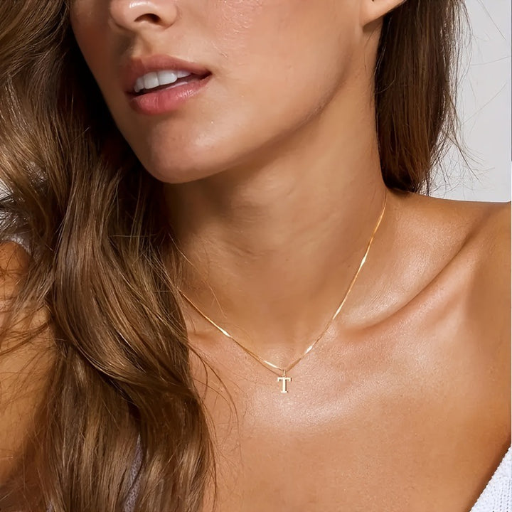 Stainless Steel Initial Letter Box Chain Necklace for Women