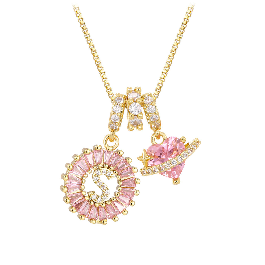 Pink zircon letter pendant necklace