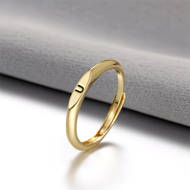 Gold Twist Initial Adjustable Band Ring