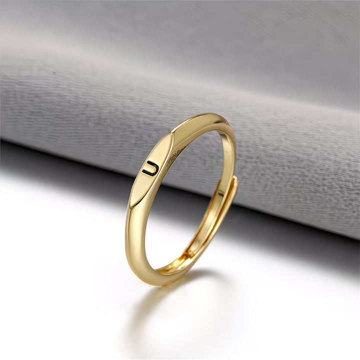 Gold Twist Initial Adjustable Band Ring