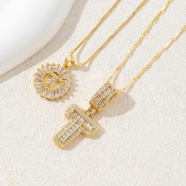 Two Piece Zircon Initial Letter Necklace Set Unisex