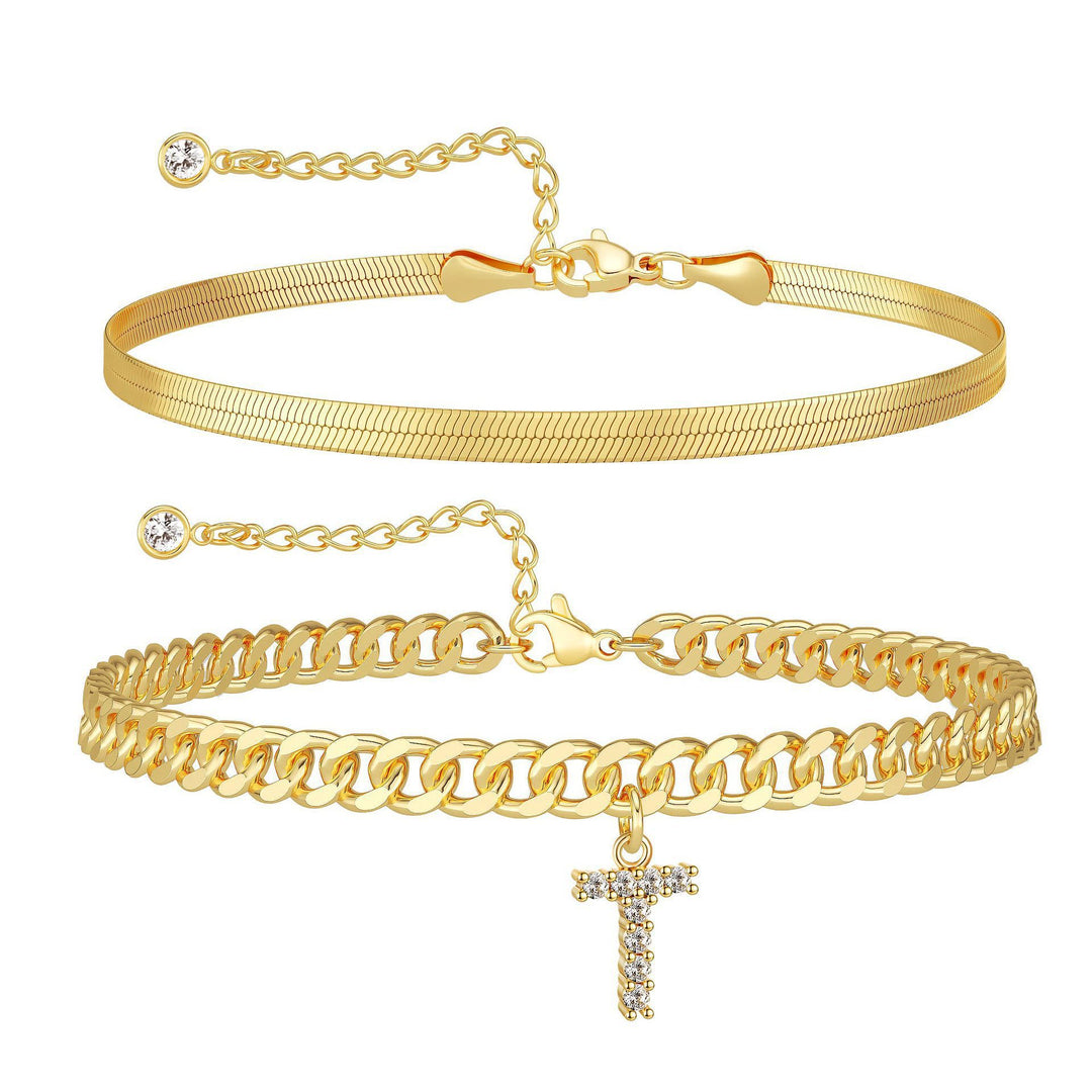 CZ Initial Charm Layered Ankle Chain