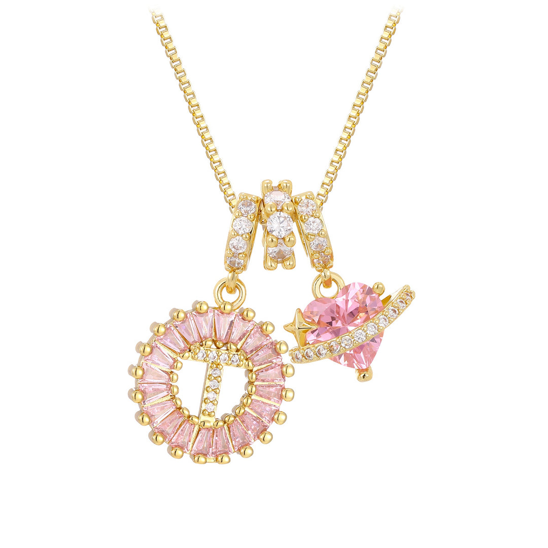 Pink zircon letter pendant necklace