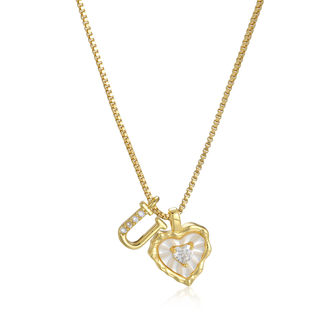 Gold Letter Heart-Shaped Shell Zirconia Necklace