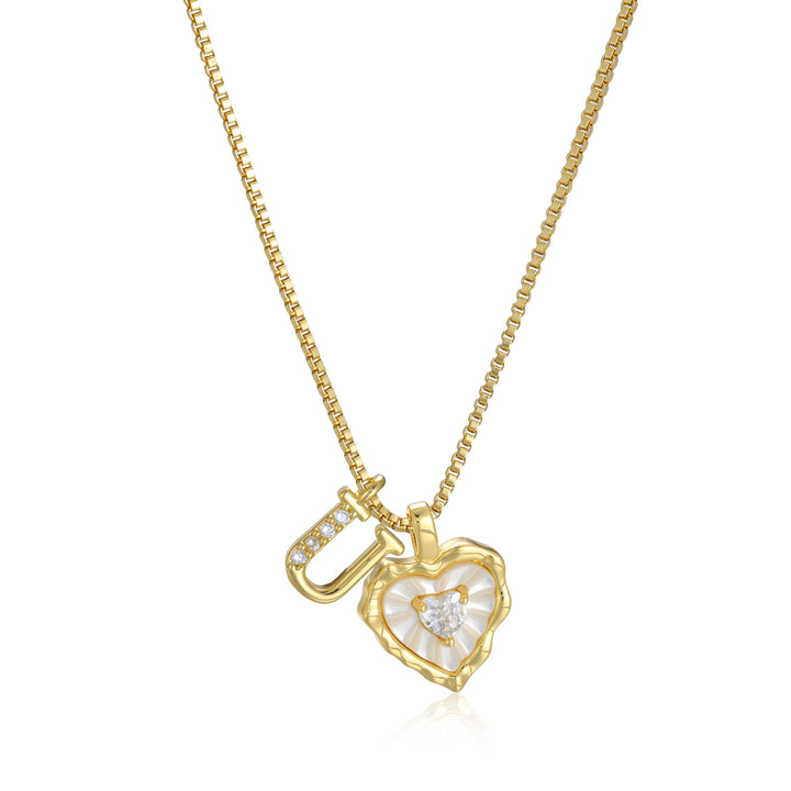 Gold Letter Heart-Shaped Shell Zirconia Necklace