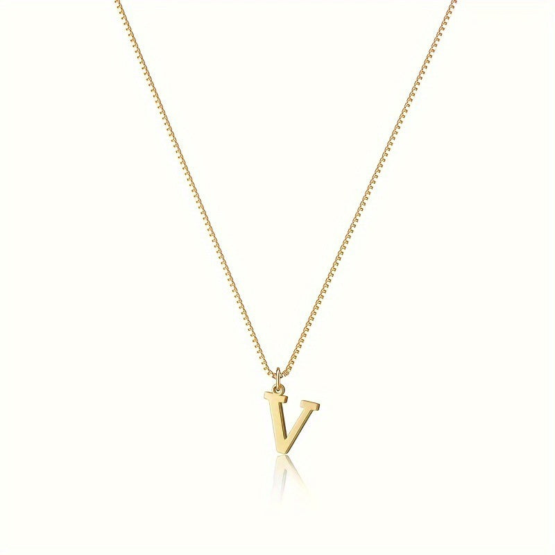 Stainless Steel Initial Letter Box Chain Necklace for Women