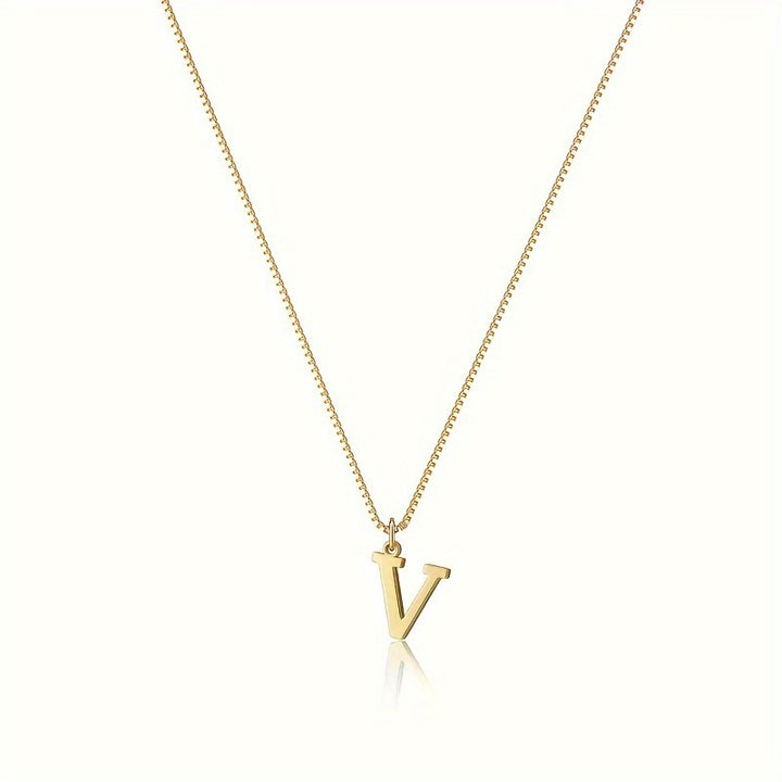 Stainless Steel Initial Letter Box Chain Necklace for Women