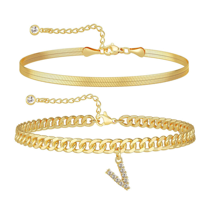 CZ Initial Charm Layered Ankle Chain